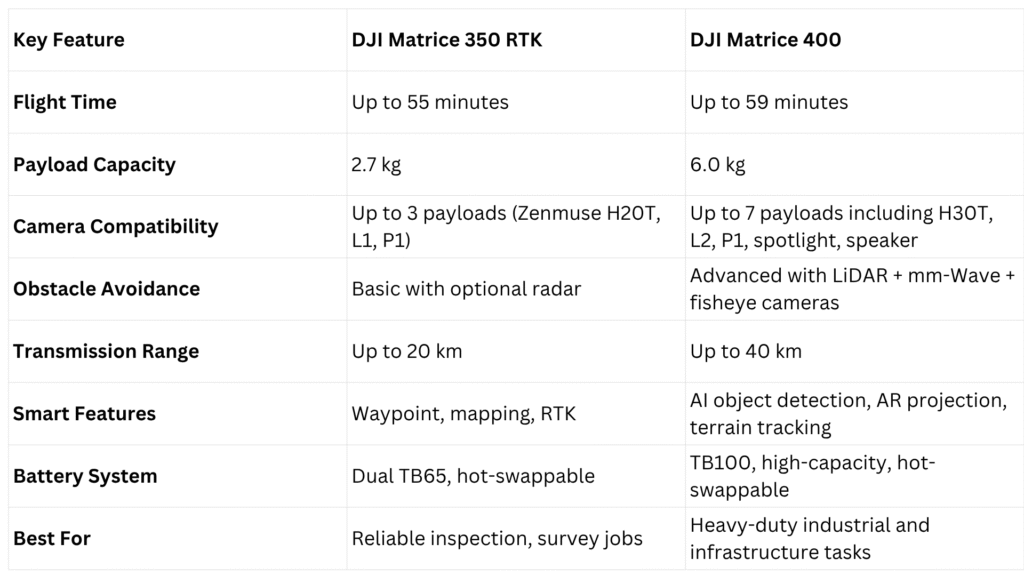 DJI Matrice 350 RTK vs Matrice 400